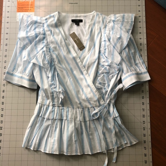 J crew ruffle wrap top in stripe S NWT - Picture 3 of 5